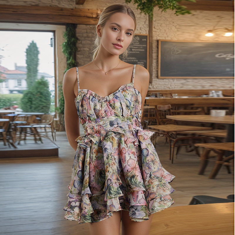 Women’s High Waist Floral Print Short Dress - Sleeveless Bodycon (S-XL) Polyester Summer Mini Dress