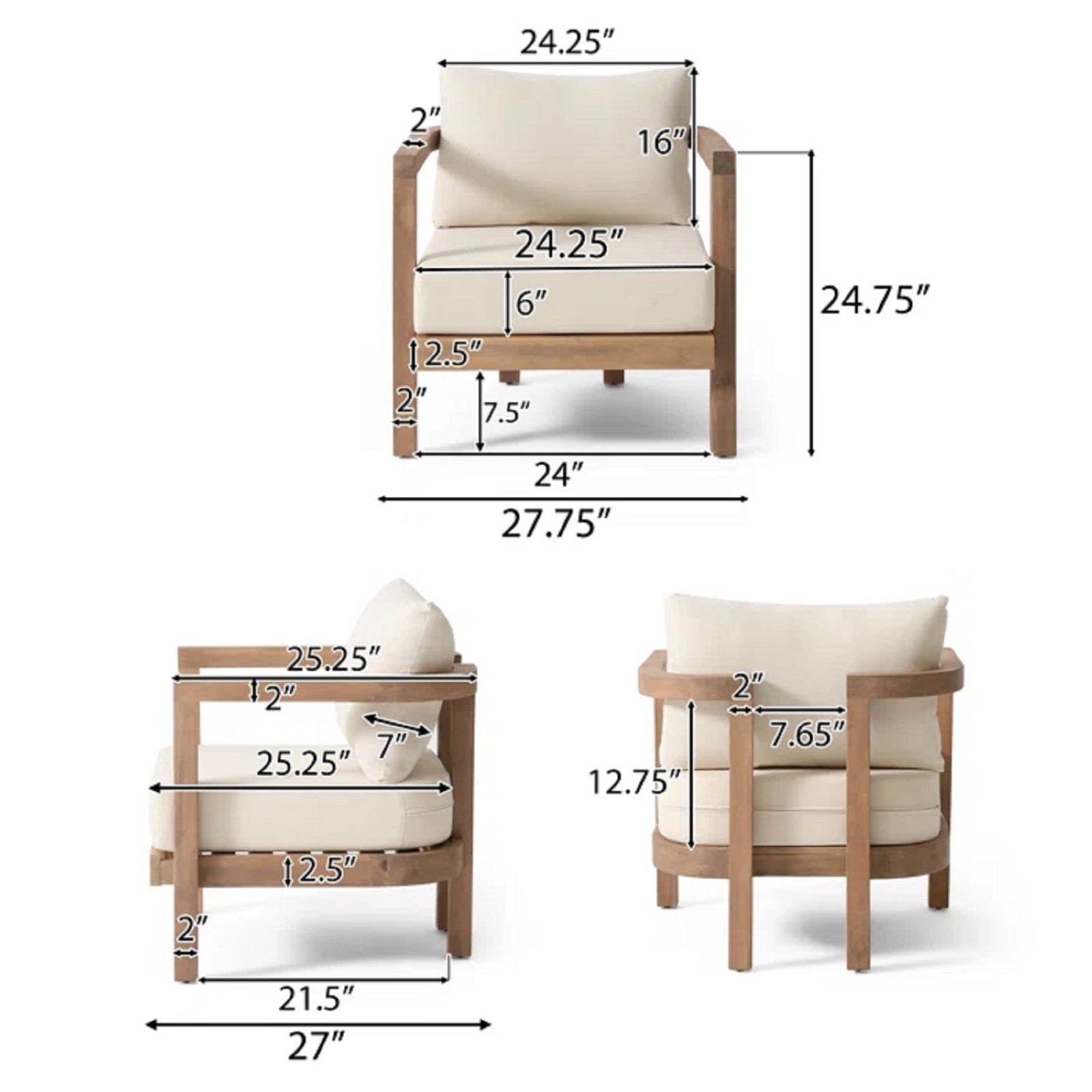 Outdoor Acacia Wood Patio Club Chair ( USA ONLY + 3 TO 5 DAYS SHIPPING)