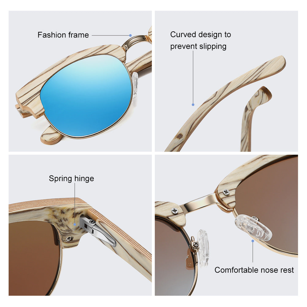 UV400 Semi-rimless Men&#39;s And Women&#39;s Polarized wooden Sunglasses