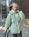 Women’s Cotton-Padded Lamb Wool Coat – Drawstring Waist Thickened Winter Jacket