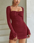 Women’s Sexy See-Through Sequin Gauze Dress – Long Sleeve High Waist Bodycon
