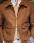 Suede Coffee Bomber Jacket For Man