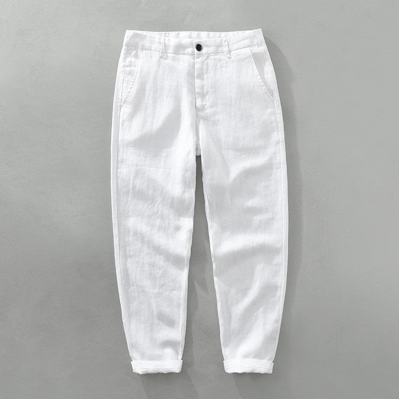 Men’s Pure Linen Loose Casual Cropped Pants – Lightweight Summer Comfort