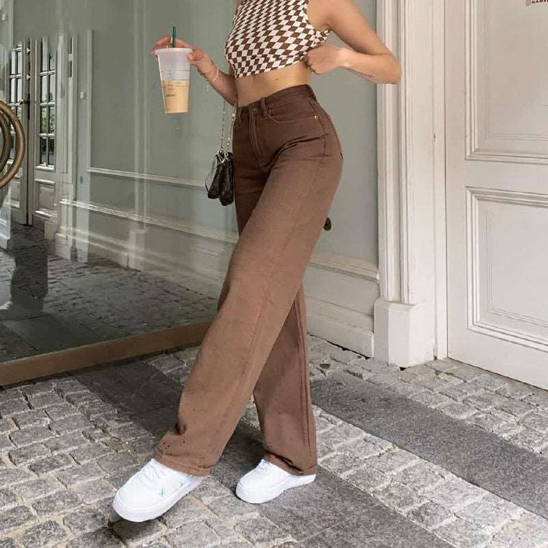 Brown Jeans Retro American Solid Color Looks Thin ( 3 TO 7 DAYS )