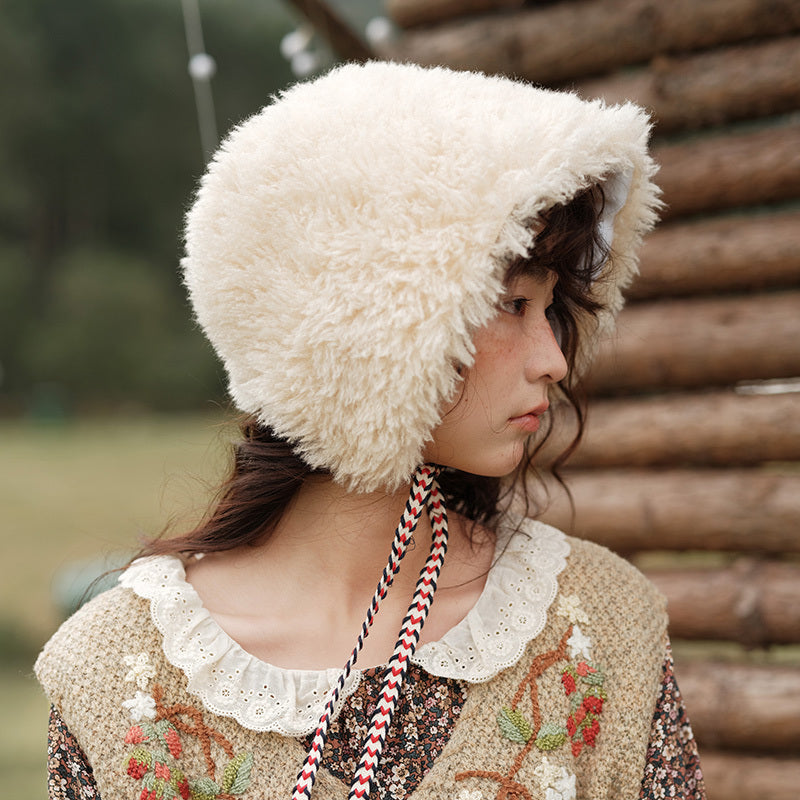 Japanese Cute Lamb Fur Hat – Cozy Warmth with Kawaii Charm
