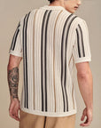 Men’s Hollow-Out Knit Polo Cardigan – Striped Short-Sleeve Casual shirt