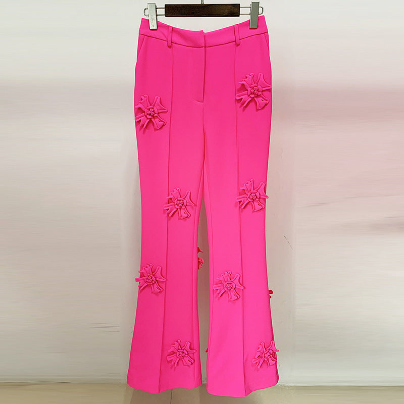 WHITE / PINK  Three-dimensional Flower Decoration Pants