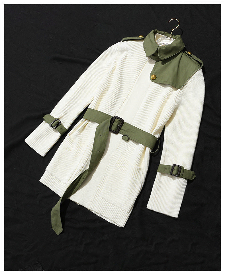 Women&#39;s Lace-up Knitted Trench Coat