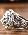 Silver Ornament Domineering Lion Head Beast Man Ring