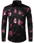 Men Floral Print Long Sleeve Shirt – 3D Digital Printed Stretch Slim Fit Urban Lapel Dress Shirt