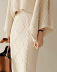 Women’s Knitted Bat-Sleeve Sweater & Skirt Set – Sweet Elegance with Effortless Comfort