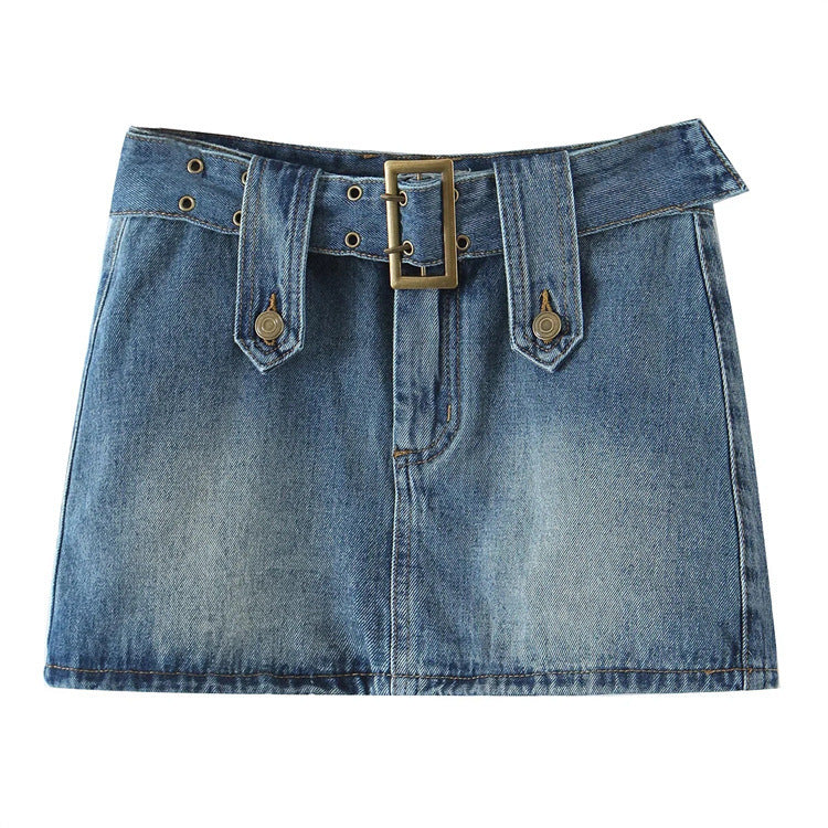Spring Summer Pure Desire Metal Buckle Belt Short Skirt