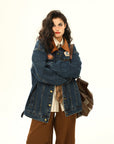 Vintage Denim Jacket  Women Motorcycle Loose Lapels