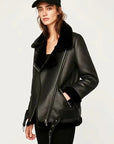 Tops Women's Belt PU Leather Jacket