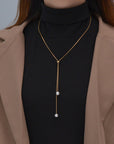 Women Adjustable Y-Shaped Pearl Pendant Necklace – Korean Fashion Geometric Alloy Chain Chic Long Necklace