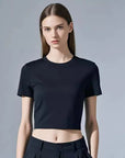Women’s Cropped Cotton T-Shirt – American Style Short Sleeve Slim Fit Tee with Round Neck, Soft Fabric & Trendy Navel-Length Design