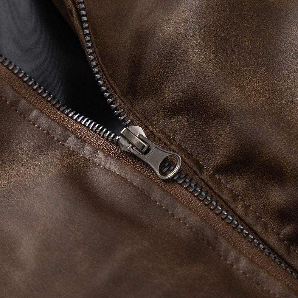 Men’s Rock Style PU Leather Jacket – Thickened Premium Mid-Length Coat
