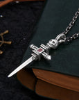 Men’s S925 Sterling Silver Skull & Knight Sword Cross Pendant - Gothic Edgy Jewelry (No Chain, 925 Silver, Unique Statement Piece)