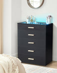 5-drawer Cabinet With Light Tempered Glass Cabinet And Bedside Table ( USA ONLT 3 TO 7 DAYS SHIPPING)