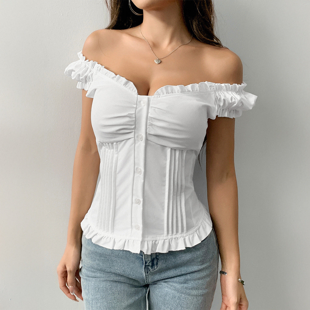 Women&#39;s Short-sleeved Wooden Ear Vest