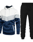 Men’s Fashion Colorblock Hooded Sports Suit – Running & Outdoor Winter Tracksuit with Stitching Design