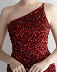 Women’s Handmade Beaded One-Shoulder Fishtail Dress – Sequined Split Long Banquet Gown