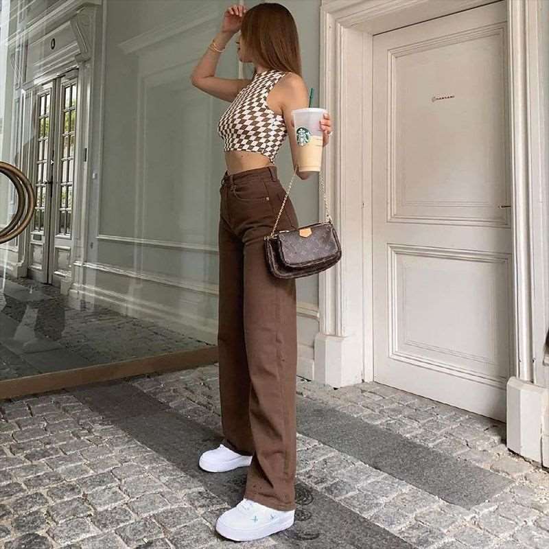 Brown Jeans Retro American Solid Color Looks Thin ( 3 TO 7 DAYS )