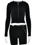 Women’s Knitted Sweater Hoodie & Shorts Set – Cozy Two-Piece for Autumn/Winter