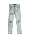 Men High Street Style Light Blue Ripped Jeans – Mid-Waist Distressed Cone-Leg Denim Pants