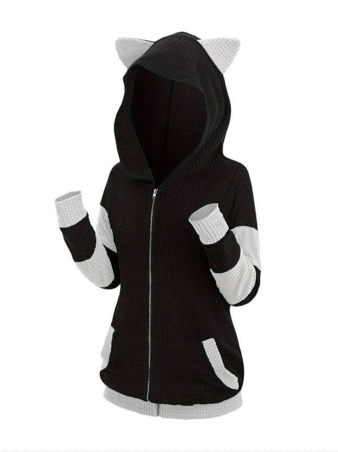 Women’s Thickened Cat Ear Zipper Hoodie – Playful Comfort Meets Cozy Streetwear