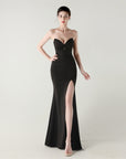 Women Sexy Corset Evening Dress for Formal Occasions & Party – Strapless Satin Beaded Lace Slim Fit Maxi Gown