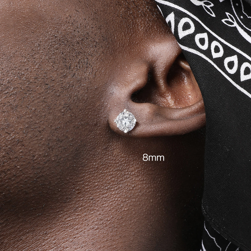 8mm Four-claw Zircon Sterling Silver Diamond Stud Earrings men