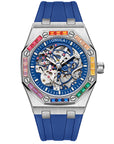 Men's Silicone Band Rainbow Diamond Automatic Mechanical Watch