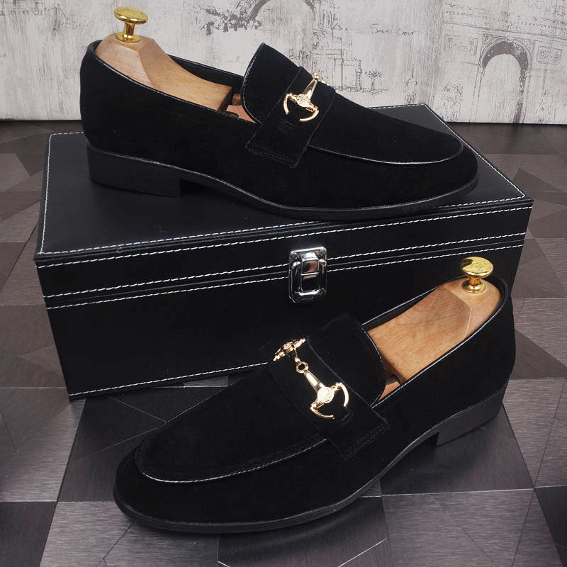 Men’s Genuine Leather Slip-On Shoes – Light Luxury Suede Beanie Loafers