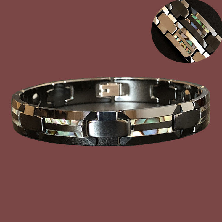 Tungsten Gold Ceramic Inlaid Shell Waterproof Magnetic Bracelet unisex