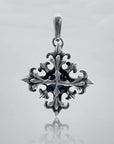 S925 Silver Cross Flower Pendant Necklace Men