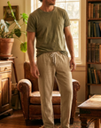 Men’s 70% Cotton Casual Trousers – Breathable Straight Leg Pants with Relaxed Fit, Adjustable Belt & Everyday Comfort Style