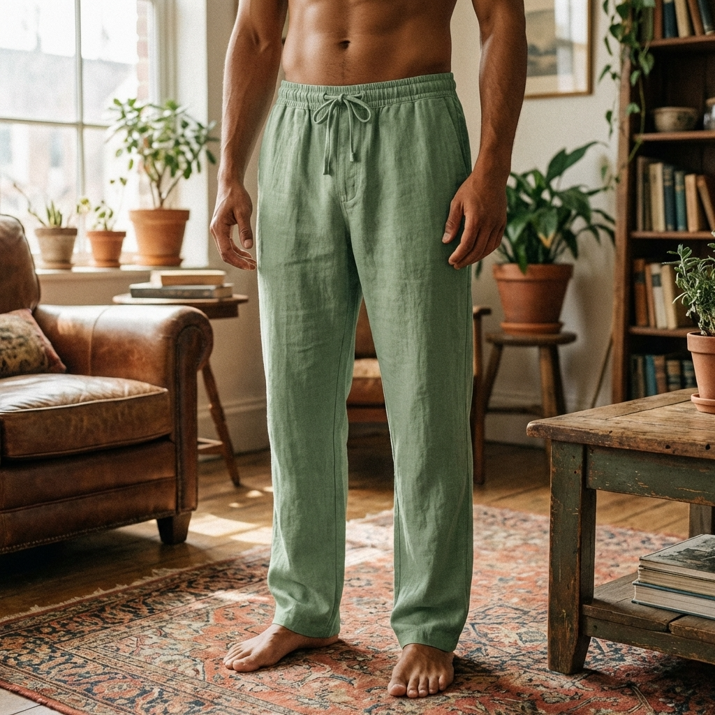 Men’s 70% Cotton Casual Trousers – Breathable Straight Leg Pants with Relaxed Fit, Adjustable Belt &amp; Everyday Comfort Style