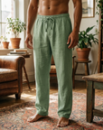 Men’s 70% Cotton Casual Trousers – Breathable Straight Leg Pants with Relaxed Fit, Adjustable Belt & Everyday Comfort Style