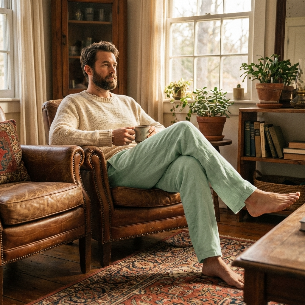 Men’s 70% Cotton Casual Trousers – Breathable Straight Leg Pants with Relaxed Fit, Adjustable Belt &amp; Everyday Comfort Style