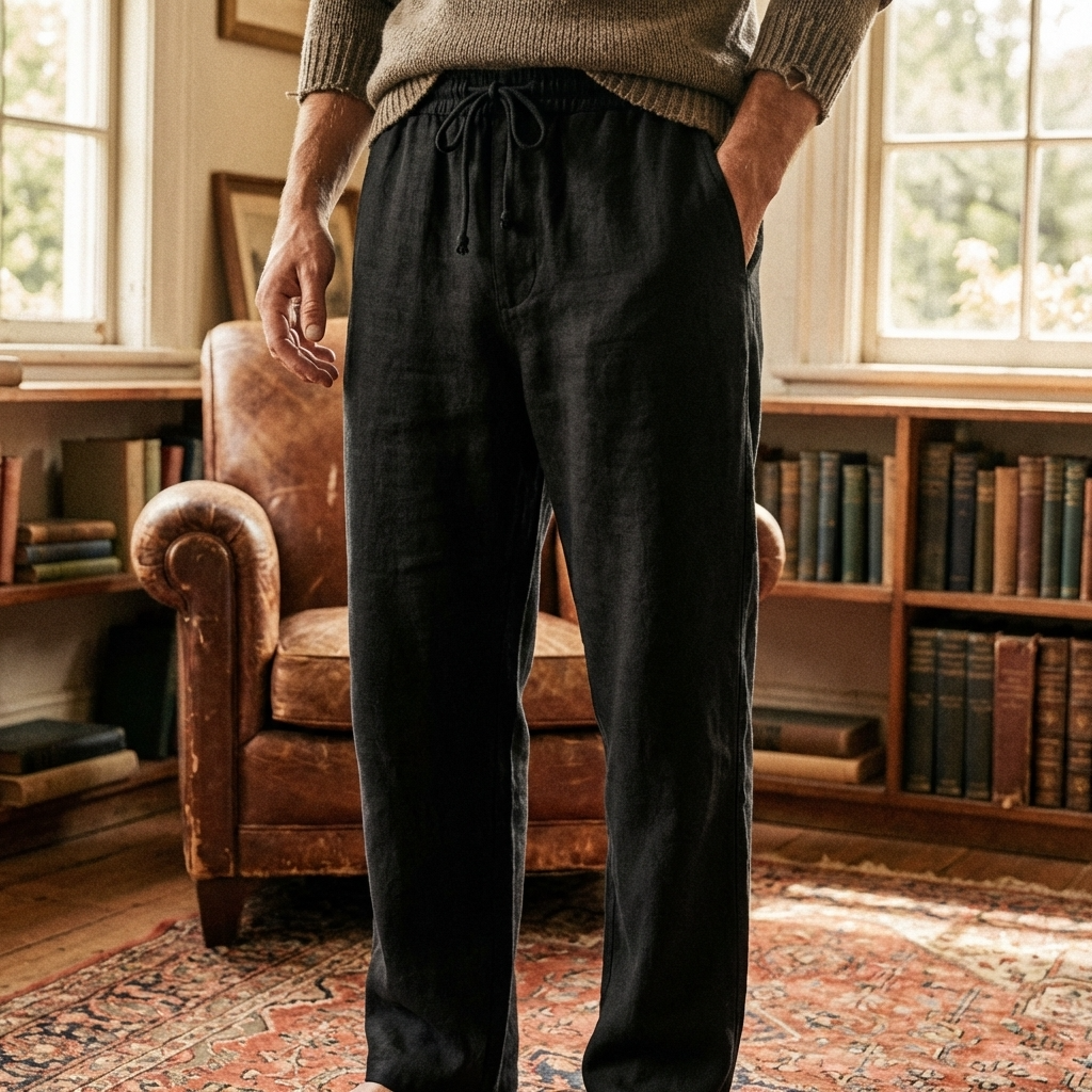 Men’s 70% Cotton Casual Trousers – Breathable Straight Leg Pants with Relaxed Fit, Adjustable Belt &amp; Everyday Comfort Style