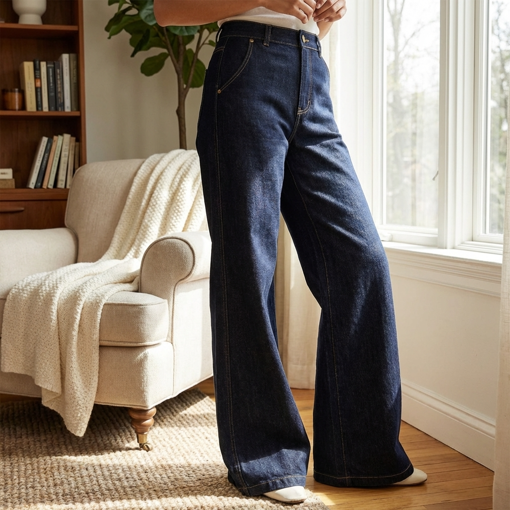 High-Waisted Flared Stretch Denim Jeans for Women – Tummy Control Micro Flare Washed Denim Pants with Four-Way Stretch