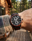 Multi-Function Chronograph Wooden Men’s Watch – 50mm Large Dial Quartz Analog-Digital Water-Resistant Wood Strap Timepiece
