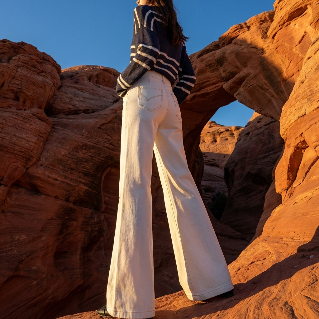 High-Waisted Flared Stretch Denim Jeans for Women – Tummy Control Micro Flare Washed Denim Pants with Four-Way Stretch