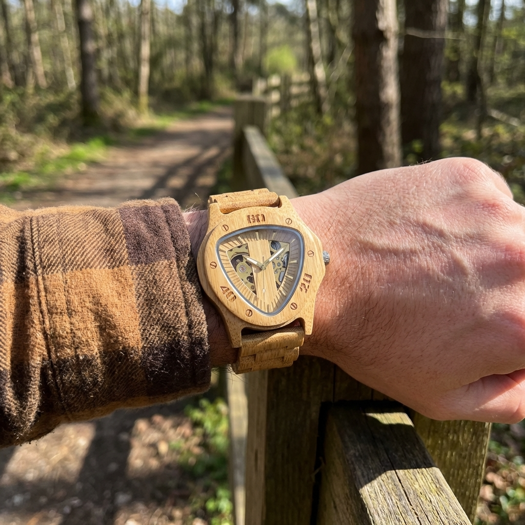 Multi-Function Chronograph Wooden Men’s Watch – 50mm Large Dial Quartz Analog-Digital Water-Resistant Wood Strap Timepiece