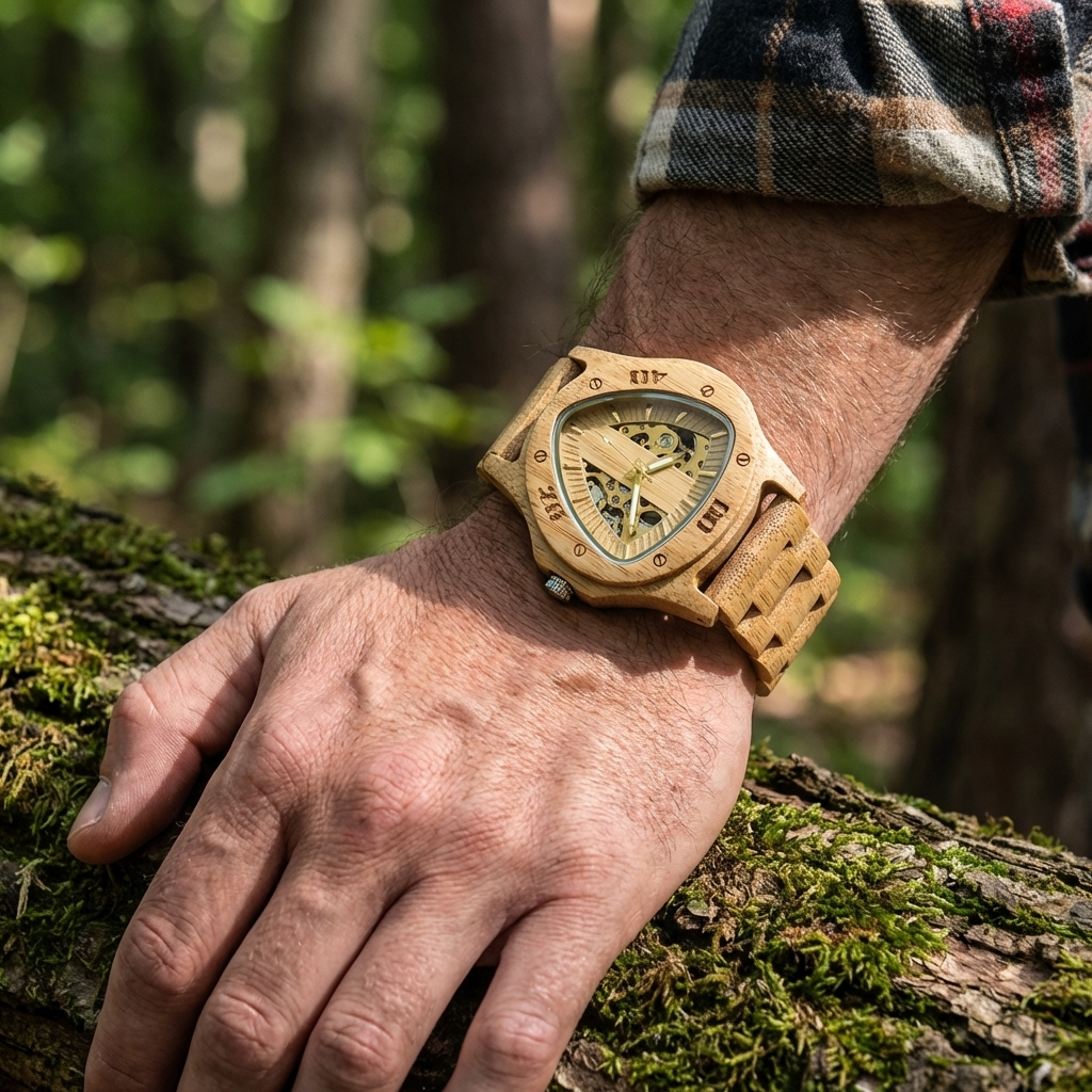 Multi-Function Chronograph Wooden Men’s Watch – 50mm Large Dial Quartz Analog-Digital Water-Resistant Wood Strap Timepiece