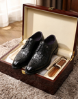 Men’s Formal Crocodile Pattern Leather Shoes – First-Layer Cowhide Pointed Toe Lace-Up Business Wedding Dress Shoes