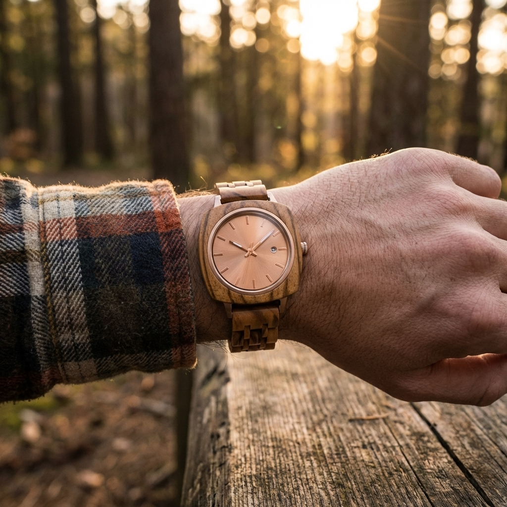 Multi-Function Chronograph Wooden Men’s Watch – 50mm Large Dial Quartz Analog-Digital Water-Resistant Wood Strap Timepiece