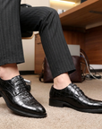 Men’s Formal Crocodile Pattern Leather Shoes – First-Layer Cowhide Pointed Toe Lace-Up Business Wedding Dress Shoes