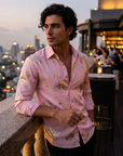 Men Floral Print Long Sleeve Shirt – 3D Digital Printed Stretch Slim Fit Urban Lapel Dress Shirt